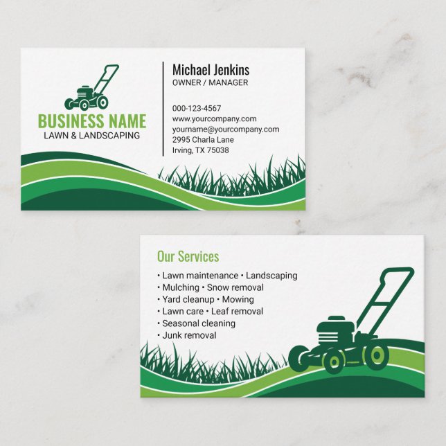 Berufliche Landscaping Mowing Visitenkarte (Vorne/Hinten)