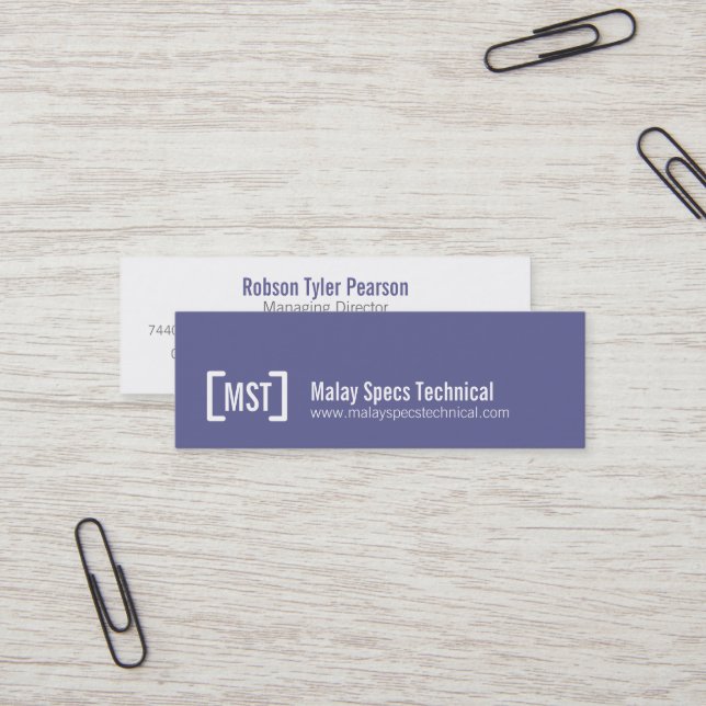 Berufliche lila u. weiße dünne Geschäftskarte Mini Visitenkarte (Vorderseite/Rückseite Beispiel)