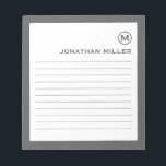Berufliche Linde, graue, weiße Monogramm Notizblock<br><div class="desc">Berufliches Notizblock mit minimalistischem Design in einer grauen und weißen Farbpalette. Benutzerdefiniertes Monogramm Initial und Name auf einem einfachen,  weißen Hintergrund,  gerahmt durch einen grauen Rahmen. Personalisieren Sie die Eingabe mit den angegebenen Feldern,  oder wenden Sie sich mit der Schaltfläche 'Nachricht' an den Designer,  um Hilfe zu erhalten.</div>