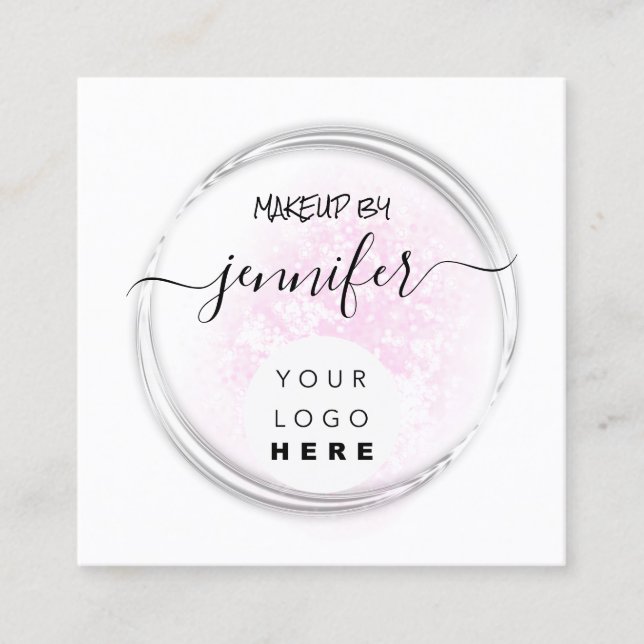 Berufliche Logo Nails Schönes Haar Weiß Rosa Quadratische Visitenkarte (Vorderseite)