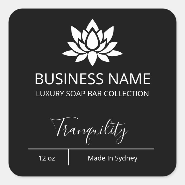Berufliche Lotus Black Soap Bar Labels Quadratischer Aufkleber (Vorderseite)