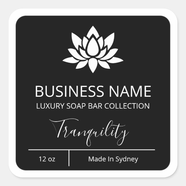 Berufliche Lotus Black Soap Bar Product Labels Quadratischer Aufkleber (Vorderseite)