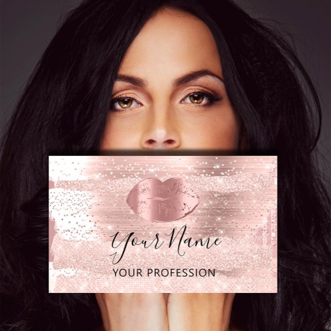 Berufliche Makeup Artist Rose Kiss Lips Schlaganfä Visitenkarte (Professional Makeup Artist Rose Kiss Lips Strokes Business Card)