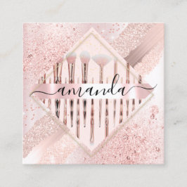 Berufliche Makeup-Künstler-Logo-Pinsel Rose Rosa Quadratische Visitenkarte