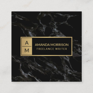 Berufliche Minimal-Monogramm-Gold/Schwarz-Marmor Quadratische Visitenkarte
