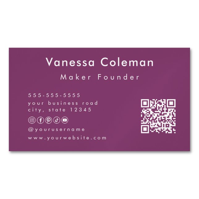 Berufliche Minimal Qr Code Berry Business Card Magnetische Visitenkarte (Vorderseite)