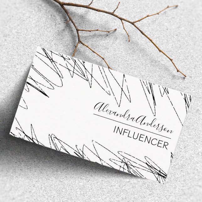 Berufliche Minimal-Scribble Schwarzweiß-Weiß Visitenkarte (Professional Minimal Scribble Black And White Business Card)