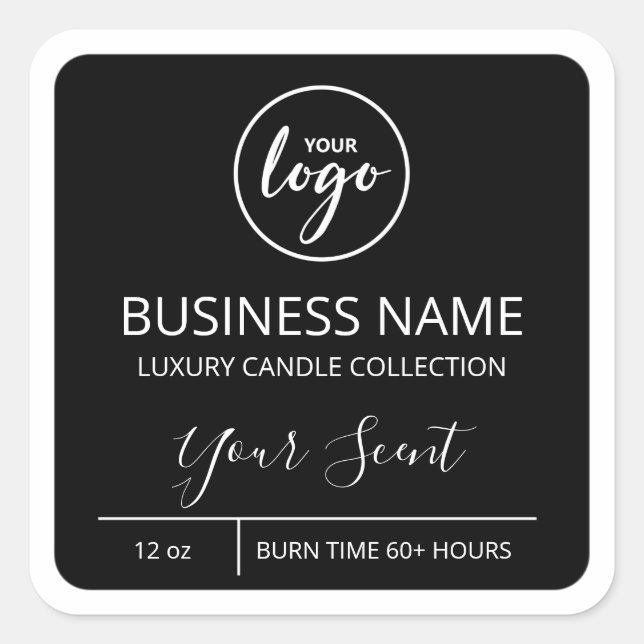 Berufliche Minimalistische Black Soy Candle Labels Quadratischer Aufkleber (Vorderseite)