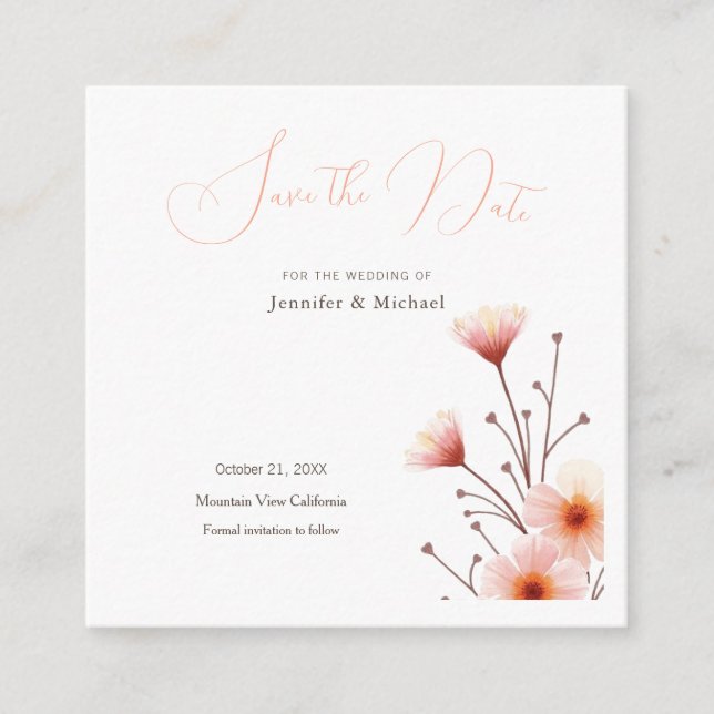 Berufliche Minimalistische Bloral Save the Date Begleitkarte (Vorderseite)