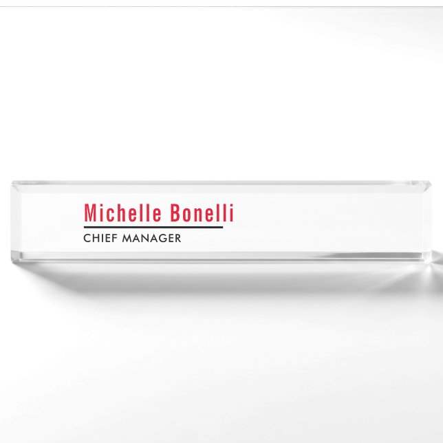 Berufliche Minimalistische, einfache Weiße Moderne Namensplakette (Vorderseite)