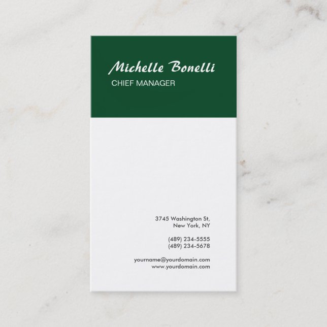 Berufliche Minimalistische Grün/Weiß Moderne Schli Visitenkarte (Vorderseite)