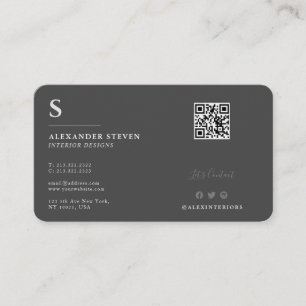 Berufliche Mit Monogramm QR Schlicht Grau Visitenkarte