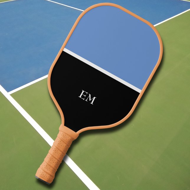 Berufliche, moderne Blue & Black Monogram-Initiale Pickleball Schläger (Von Creator hochgeladen)
