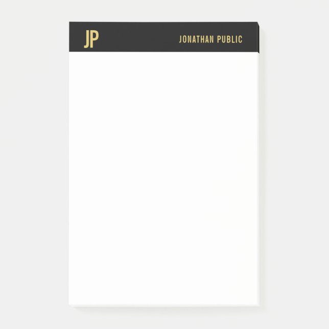 Berufliche moderne Initialen-Schwarz-weißer Post-it Klebezettel (Vorderseite)