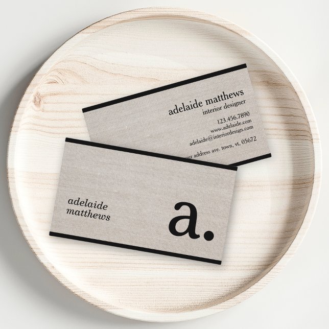 Berufliche moderne Linen Look Monogram Visitenkarte (Von Creator hochgeladen)