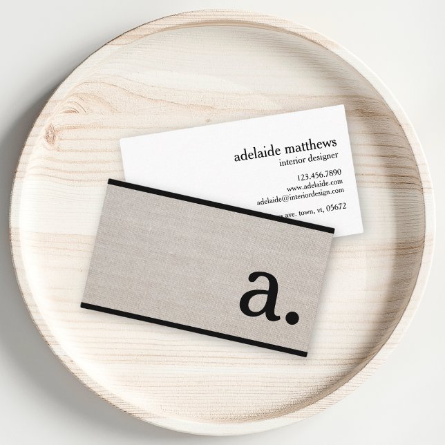 Berufliche moderne Linen Look Monogram Visitenkarte (Von Creator hochgeladen)