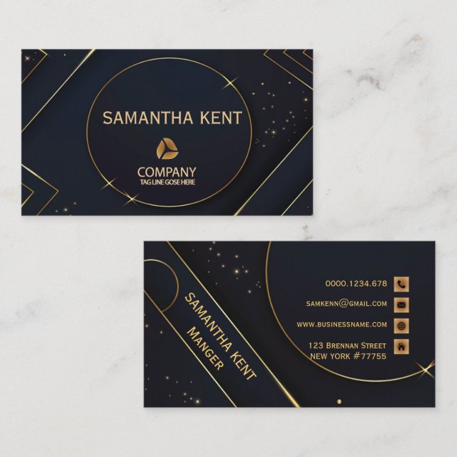Berufliche moderne Navy & Gold-Visitenkarte Visitenkarte (Vorne/Hinten)
