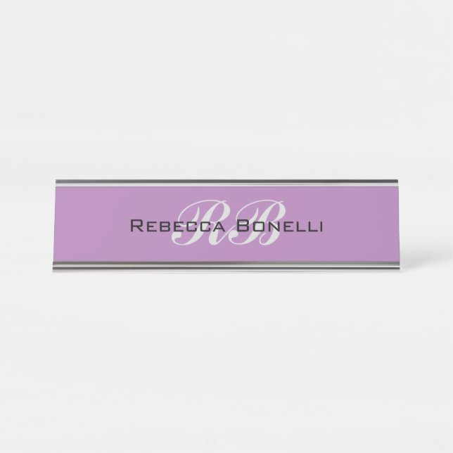 Berufliche Monogram Name Initials Schlicht Stilvol Schreibtischnamensplakette (Vorderseite )
