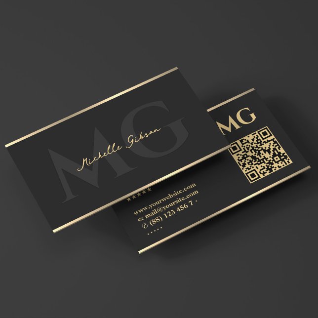 Berufliche Monogramm-Initialskripte schwarz Visitenkarte (Professional Monogram Initials Script Black Business Card
)