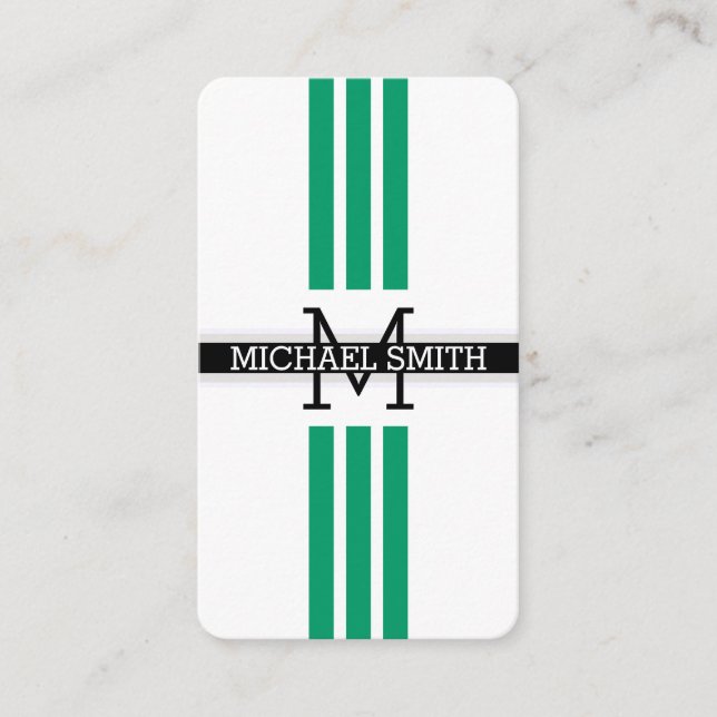 Berufliche Monogramm Moderne grüne Streifen Visitenkarte (Vorderseite)
