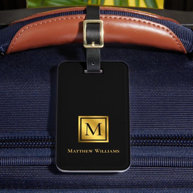 Berufliche Monogramm Schwarz und Gold Personalisie Gepäckanhänger (Vorderseite Insitu 2)