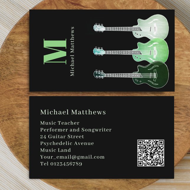 Berufliche Musikergitarre - QR-Code Visitenkarte (Modern Stylish Guitar music Teacher Custom qr code Business Card)