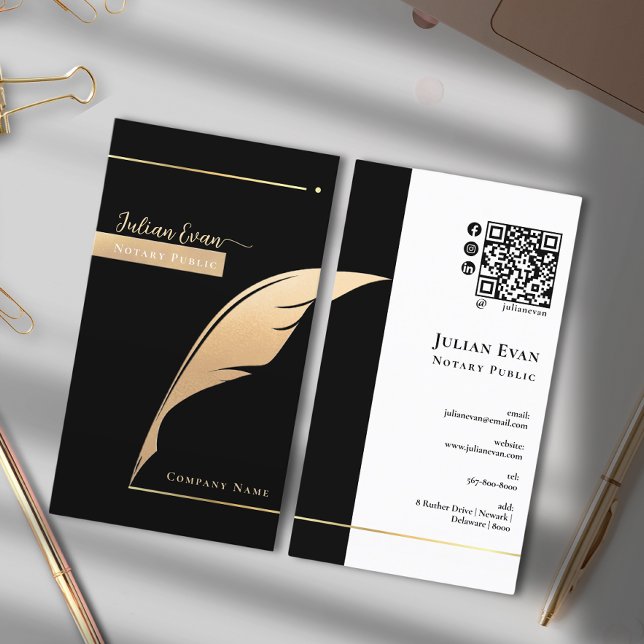 Berufliche Notare für Schwarz und Gold Quill Visitenkarte (Von Creator hochgeladen)