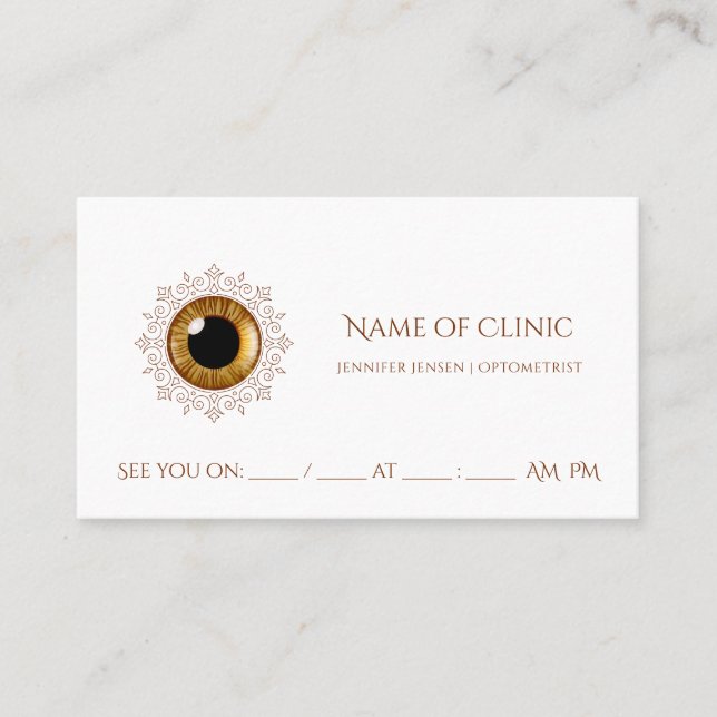Berufliche optometrische Ernennung Braunes Auge Terminkarte (Vorderseite)