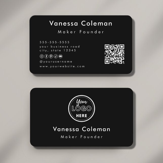 Berufliche Qr Code Black Business Card Visitenkarte (Von Creator hochgeladen)