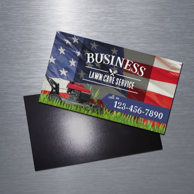 Berufliche Rasenpflege und Landung der US-Flagge Magnetische Visitenkarte (Von Creator hochgeladen)