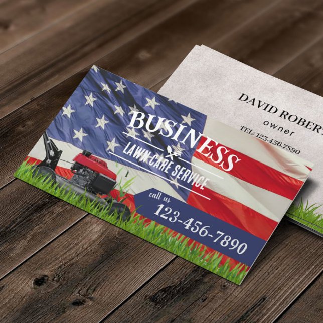 Berufliche Rasenpflege und Landung der US-Flagge Visitenkarte (Von Creator hochgeladen)