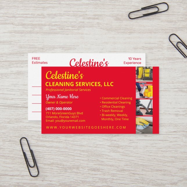 Berufliche Reinigung/Janitorial Housekeeping Serv Visitenkarte (Vorderseite/Rückseite Beispiel)