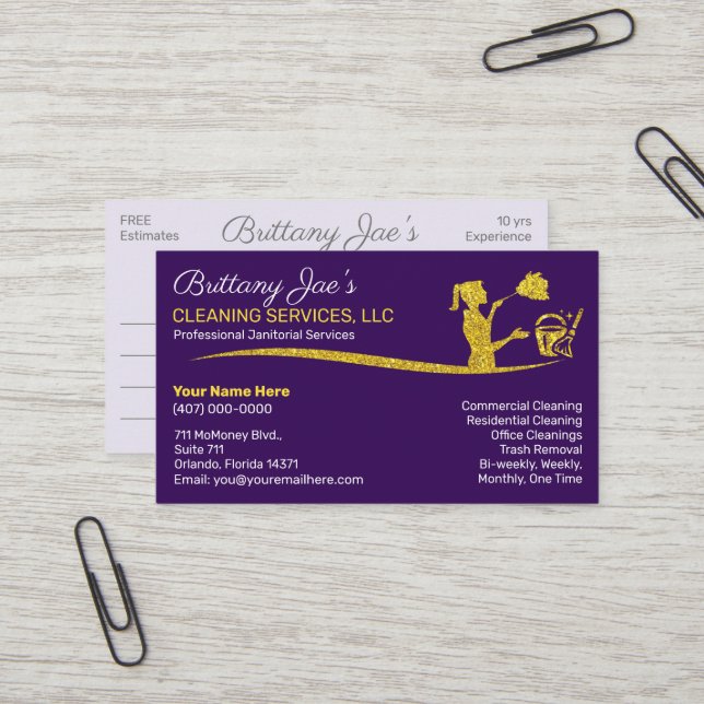 Berufliche Reinigung/Janitorial Housekeeping Serv Visitenkarte (Vorderseite/Rückseite Beispiel)