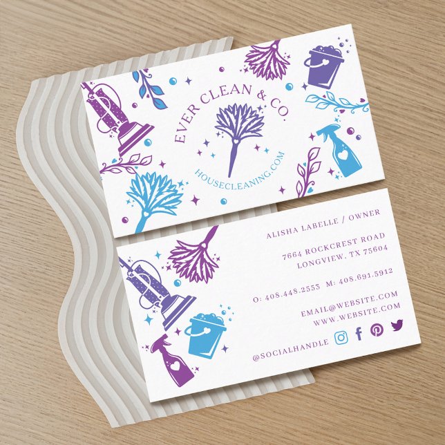 Berufliche Reinigungswerkzeuge/-artikel Visitenkarte (Professional Maid & House Cleaning Tools/Supplies Business Card)