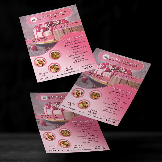 Berufliche, rosa Bäckerei für Fotos und Logos Flyer (Von Creator hochgeladen)