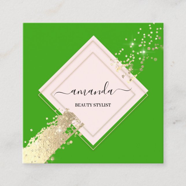 Berufliche Rose Frame Gold Green Makeup Logo Quadratische Visitenkarte (Vorderseite)