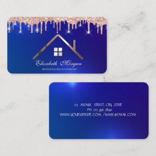 Berufliche Rose Gold Glitzer Tropfen Roof Blue Visitenkarte