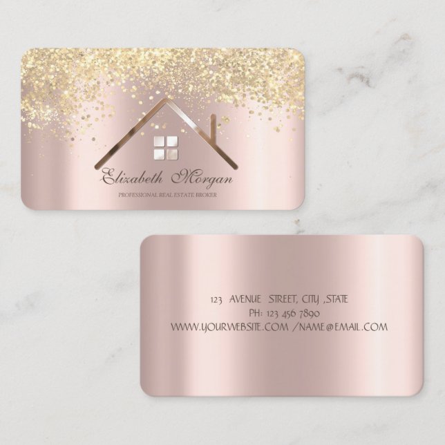 Berufliche Rose Gold Sequenzen Real Anwesen Visitenkarte (Vorne/Hinten)