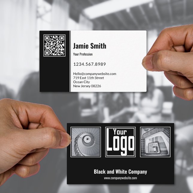 Berufliche Scannerfirma Visitenkarte (Professional Scannable Black & White Company Business Card)