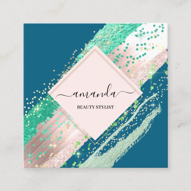 Berufliche Schönheitsmakeup-Logo-Rose Aquamarine S Quadratische Visitenkarte (Vorderseite)