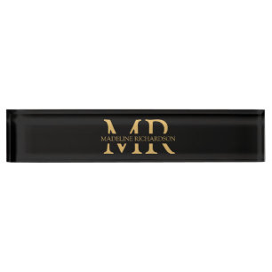 Berufliche Schwarz-Gold-Monogramm-Namenseingaben Namensplakette