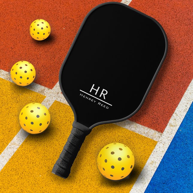 Berufliche Schwarz-Weiß-Monogramm-Initialen Pickleball Schläger (Von Creator hochgeladen)