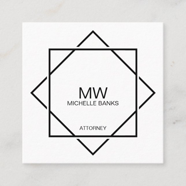 Berufliche Schwarz/Weiß-Visitenkarte für Monogramm Quadratische Visitenkarte (Vorderseite)