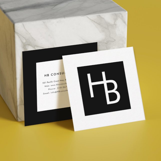 Berufliche Schwarzweiß-Logos Quadratische Visitenkarte (Von Creator hochgeladen)