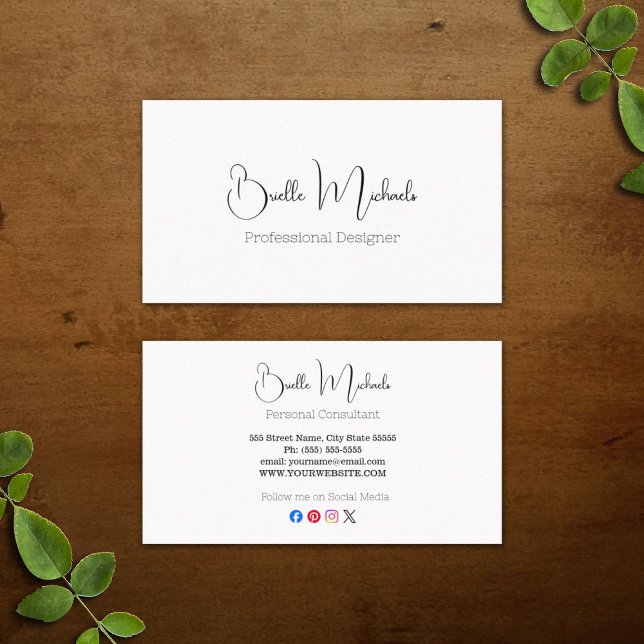 Berufliche Social Media Einfache Elegante Texte Visitenkarte (Professional Social Media Simple Elegant Text Business Cards)