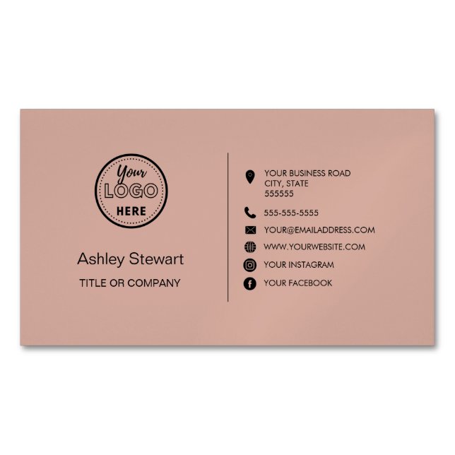 Berufliche Social Media-Logos Modern blush Pink Magnetische Visitenkarte (Vorderseite)