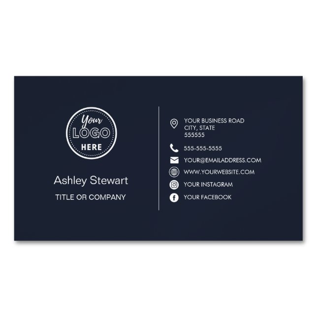 Berufliche Social Media-Logos Moderne Navy Blue Magnetische Visitenkarte (Vorderseite)