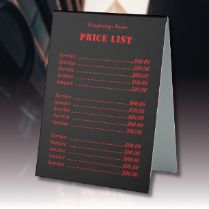 Berufliche Trendy Modern Neon Red Price List Tischaufsteller