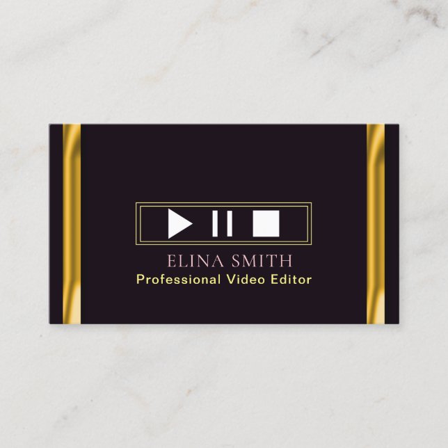 Berufliche Video Editor Black Gold Business Card Visitenkarte (Vorderseite)