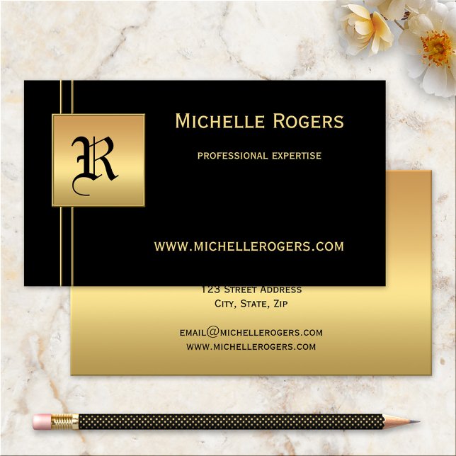 Berufliche Visitenkarte (A stylish black and gold business card with your own monogram)